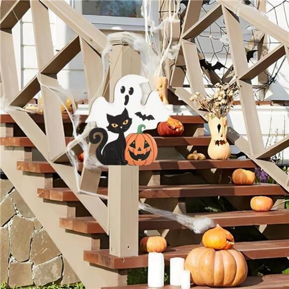 Halloween Decoration Wooden Ghost Door Halloween Wreaths for Front Door Sign - Picture 4 of 8